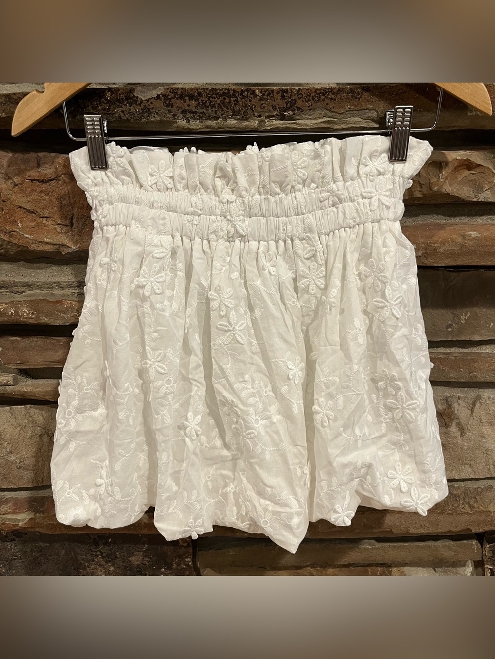 Agua Bendita x Revolve Brenda Bubble Mini Skite Ivory Floral Detailing